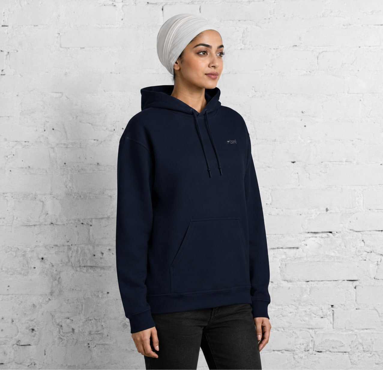 Navy Classic Hoodie On Model